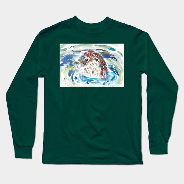 Swimming Otter Long Sleeve T-Shirt by Casimirasquirkyart